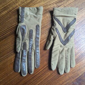 vintage isotoner by aris one size gloves stretch warm-ups tan brown faux leather